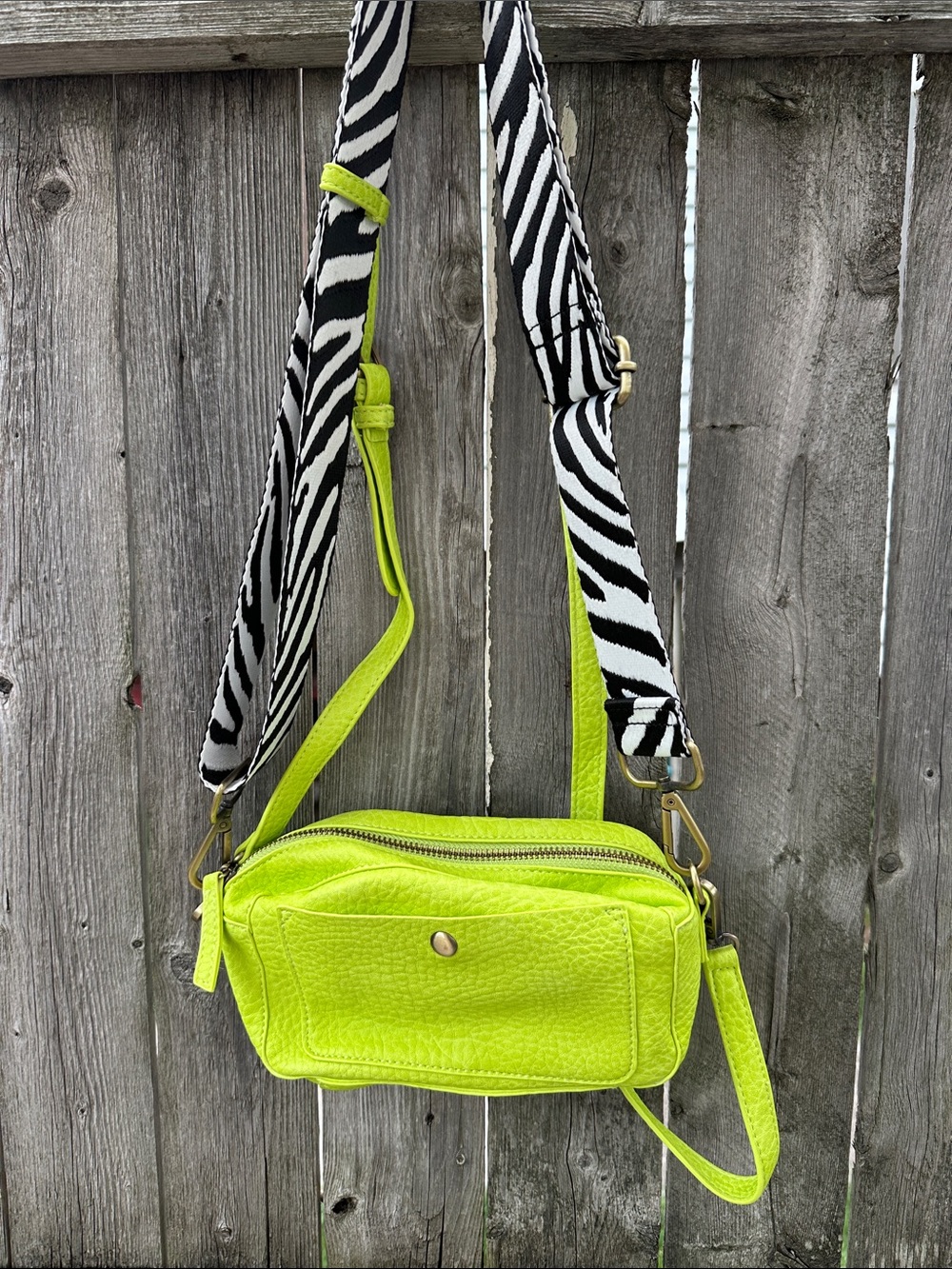 Lime Green Crossbody Bag with Zebra Strap - Women Bags